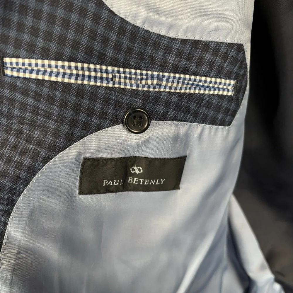 Paul Betenly‎ Sport Coat Jacket 48R Navy Gingham Check Wool Lanificio Filarte